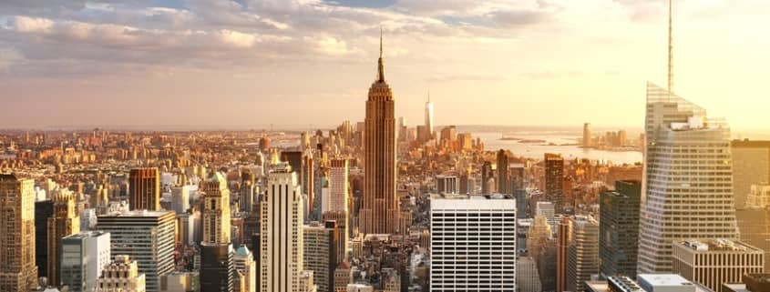 Aerial of New York in the sunset